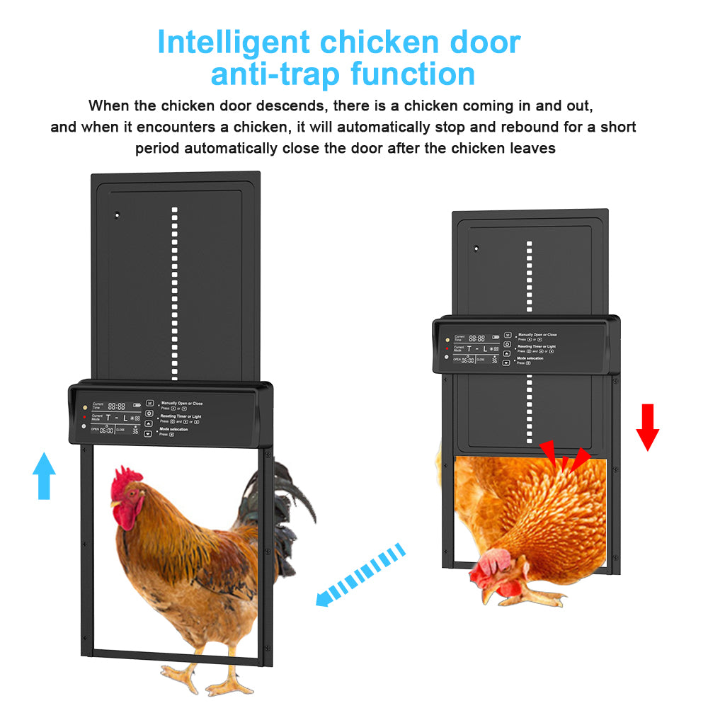 Solar-Powered Smart Automatic Chicken Coop Door – Weatherproof Aluminum Gate with LED Timer Display & Safety Sensor