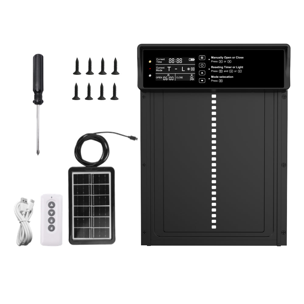 Solar-Powered Smart Automatic Chicken Coop Door – Weatherproof Aluminum Gate with LED Timer Display & Safety Sensor