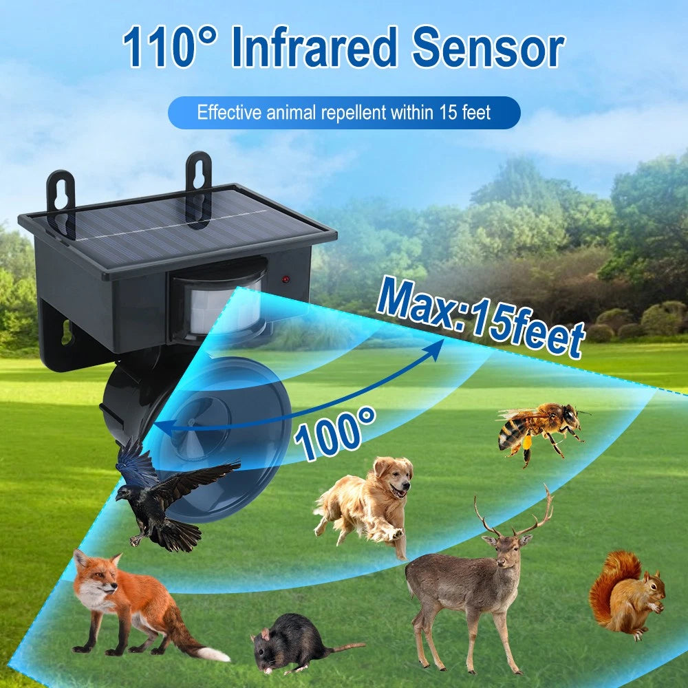 Solar Ultrasonic Animal Repeller – Motion Sensor Pest Deterrent